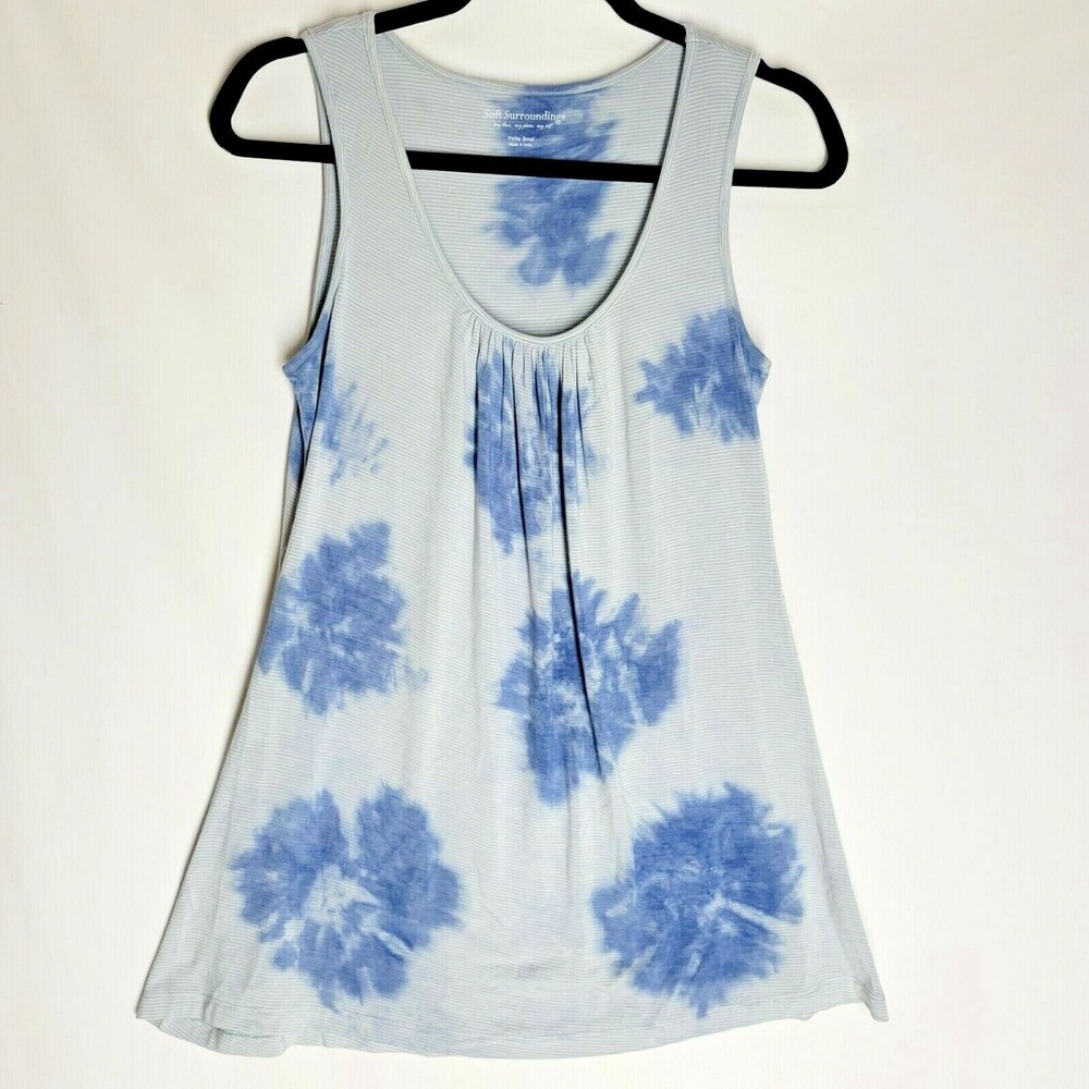 Soft Surroundings Women Tank Top Blue Distress Print Sleeveless Petite Small